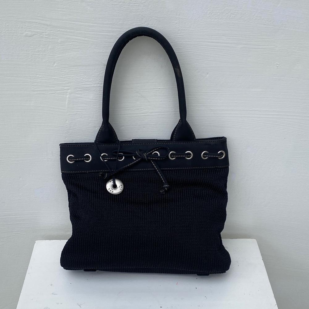 The Sak Black Knit Hand Bag with Silver Accent